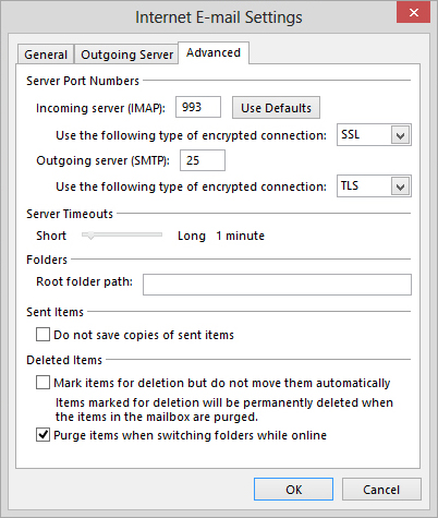 pop and imap settings for outlook 2016