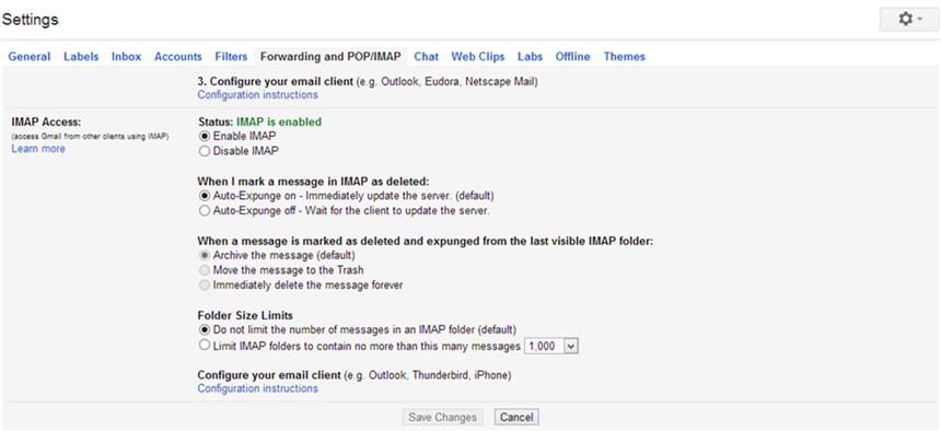 gmail settings for outlook 2013 imap