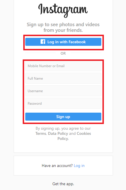 instagram sign up with email