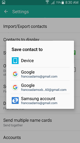 Save contacts to Device